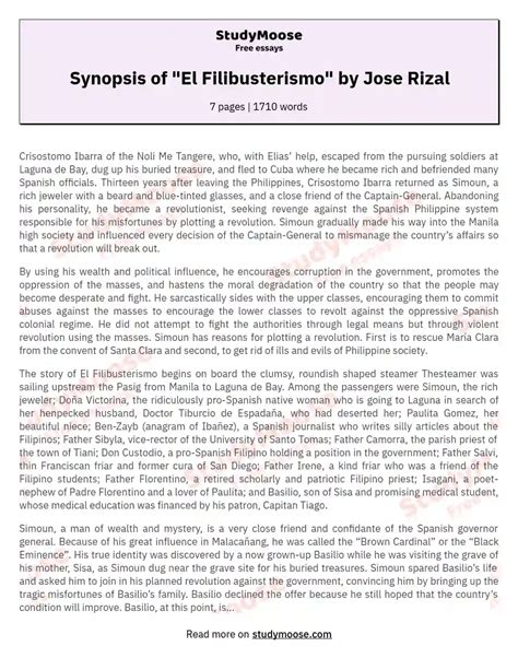 synopsis tagalog|El Filibusterismo ni Dr. José Rizal (Book notes / Summary in .